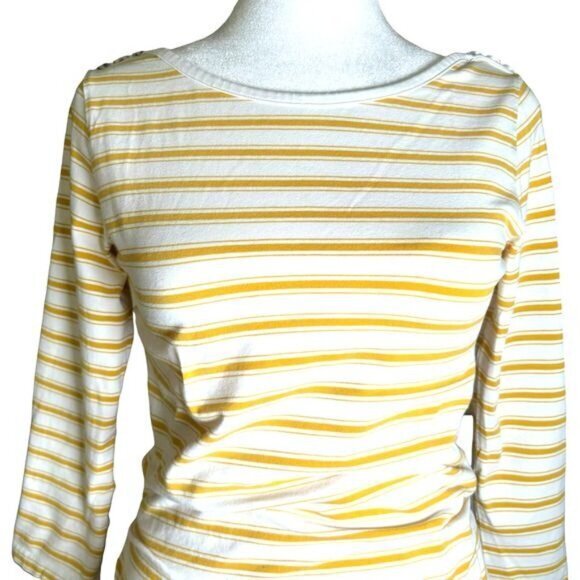 Matilda Jane Striped 3/4 Sleeve Shirt Yellow White Buttons Stretch Size Small - Picture 3 of 9